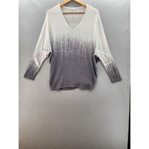 Enti Women Ombre Knit Sweater Gray White V-Neck Batwing Sleeve Boho Top Small‎